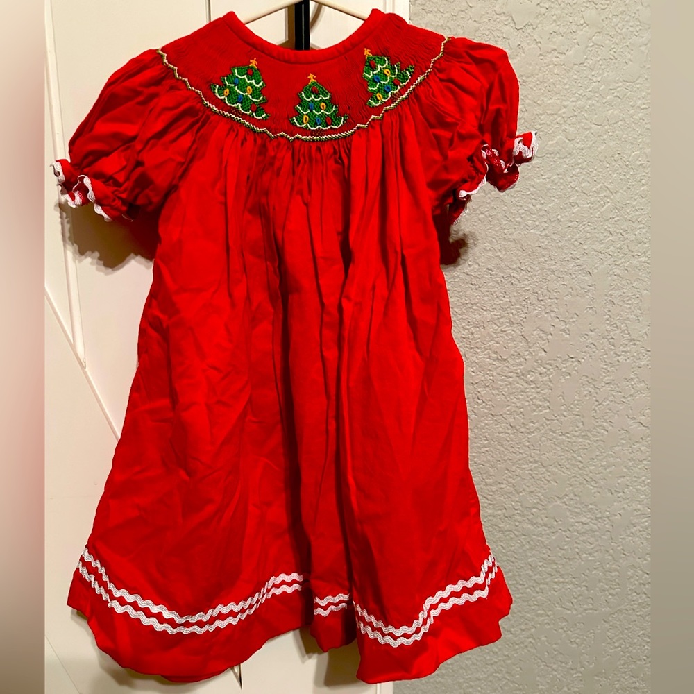 Pleats and Stitches Girls 12m Smocked Christmas Bishop Dress